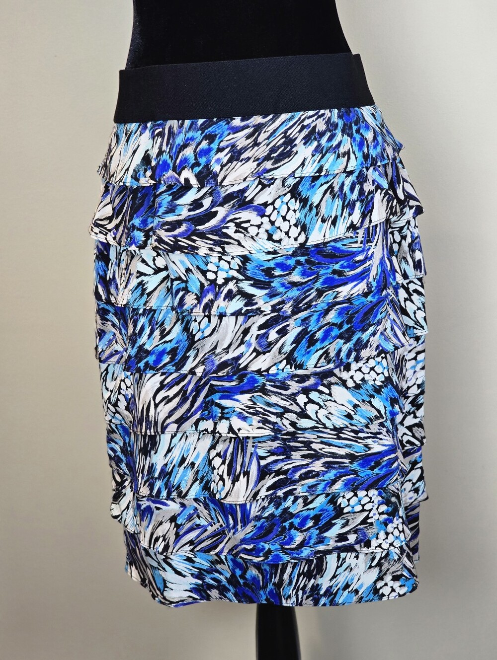 Alfani Tiered Ruffle Pencil Skirt - Electric Blue Abstract Print Boho-chic